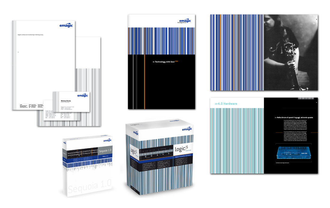 EMAGIC: Erstellung eines neuen Corporate Designs. Stationery, Verpackungen und Broschüren.